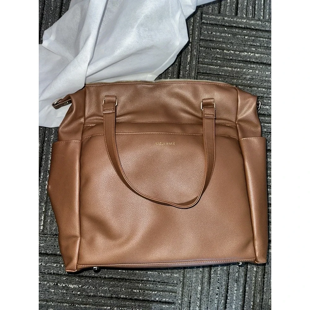 Kaela Marie Large Diaper Bag Backpack, Vegan Leather Travel Tote with Brown